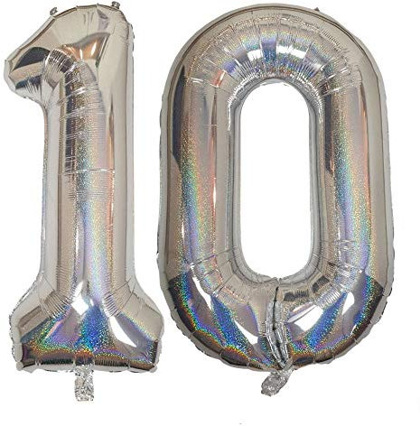 DIWULI Luftballon 10 Geburtstag XXL Silber Glitzer Zahl 10