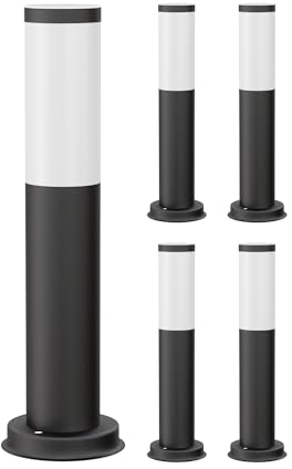 ledscom.de 5 Stück Pollerleuchte PORU schwarz für außen, Edelstahl, rund, 38,5cm, inkl. E27 Lampe 3,99W extra-warm-weiß 471lm