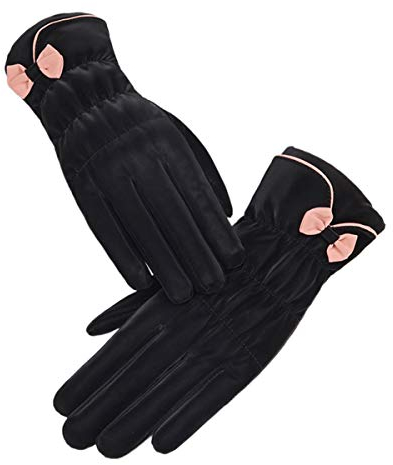 DEBAIJIA Damen Woll Handschuhe Paw Kaschmir Rutschfester Weich Warm Verdicken Winddicht Handschuhe Touchscreen Frauen Outdoor Winter (Schwarz)