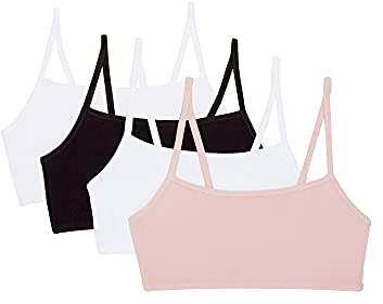 Fruit of The Loom Womens 3 Pr Spaghetti Sportsbra Sports Bra, Blushing Rose/White/White/Black 4-Pack, 36