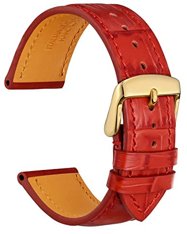 WOCCI 22mm Uhrenarmband Leder für Damen und Herren, Geprägtes Alligator, Goldene Schnalle (Rot)