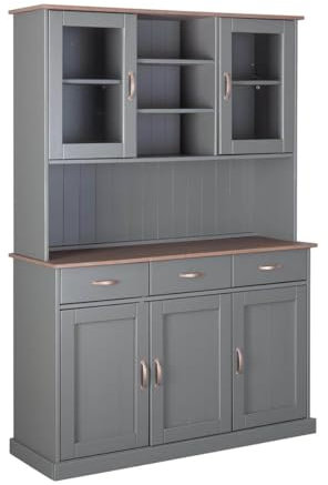 AltoBuy Melina - Buffet Vaisselier 5 Portes 3 Tiroirs Coloris Gris