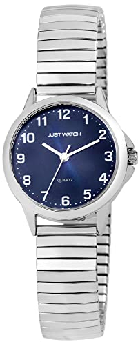 Just Watch Damen-Uhr Edelstahl Zugarmbanduhr gut lesbar silberfarbig blau 19,5cm ⌀29mm 14mm breit Geschenke für Frauen