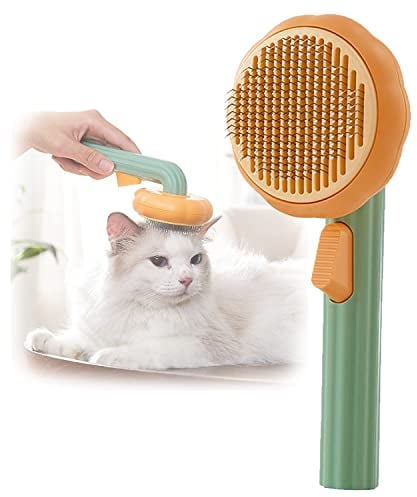 WUBAYI Pumpkin Self-Cleaning Pet Slicker Brush for Dogs, Cats, Puppies & Rabbits - Effortlessly Removes Loose Undercoat, Mats and Tangled Hair - Gentle Grooming Tool for Healthy Coats (Green)