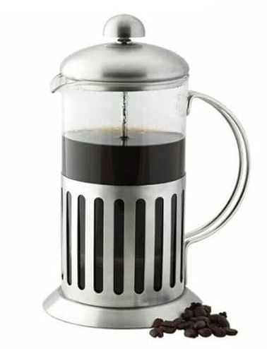 Almineez Stainless Steel Classic Continental 350ml Cafetière Coffee Percolator – French Press Coffee Maker with Toughened Shockproof Glass Pot and Plunger Filter for Ground Beans Espresso Tea