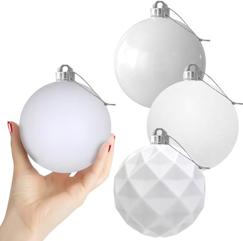 Bolas de Navidad grandes blancas de 4 pulgadas, adornos de decoración de árbol de Navidad, bolas colgantes inastillables para cumpleaños, Halloween, vacaciones, bodas, juego de 4 piezas