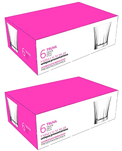 Tradineur - Pack de 2 Cajas de 6 Vasos Modelo Truva - 28 cl - Fabricado en Vidrio Resistente - Apto para lavavajillas - 12 Uds Totales