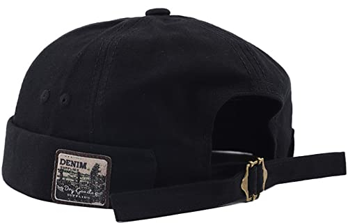Docker Cap Seemannsmütze Docker Mütze Trawler Fischer Mütze Ohne Schirm Rollmütze Watch Cap Commando Work Beanie Corduroy Docker Leon Brimless Hat Rolled Cuff Harbour Hat (Denim schwarz)