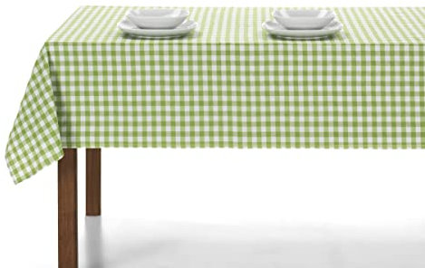 LAN&LAN - Nappe Rectangulaire Lavable en Polycoton, Nappes à Carreux pour L'intérieur et L'extérieur (Pistache, 140 x 100)