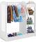 COSTWAY Kindergarderobe mit Spiegel, Prinzen Prinzessin Kleiderständer mit Kleiderbügel und 4 Ablagen, Kinder Kleiderschrank aus Holz, 93,5 x 38 x 100 cm (Weiß)