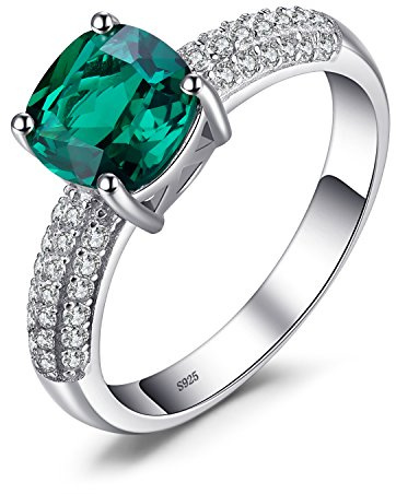 JewelryPalace 1.8ct Coussin Solitaire Bague Simulé Emeraude Vert, Bague Pierre Pour Femme en Argent Sterling 925, Plaqué Or Jaune Plaqué Or Rose Bague Femme Ensemble de Bijoux, Cadeau d'Anniversaire
