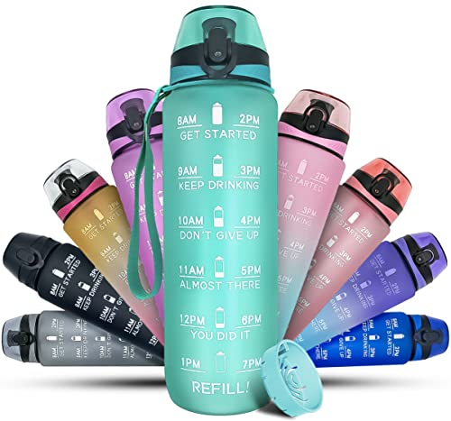 K-MART Sport Trinkflasche 1L mit motivierender Zeitmarkierung, Wasserflasche 1L Auslaufsicher BPA-frei ungiftig für Laufen, Radfahren, Fitnessstudio, Schule & Büro
