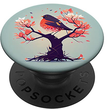 Big Robin red breast bird sitting on an autumn tree PopSockets Swappable PopGrip