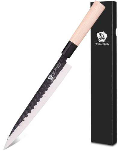 WILDMOK Sushi-Sashimi-Messer 25,5 cm mit deutschem Yanagiba-Edelstahl, Küchenmesser für Linkshänder, zum Schneiden von Sushi, Filetieren von Fisch und Schneiden von Gemüse