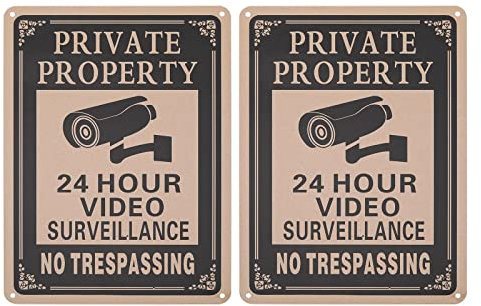 SG Store 2 Stück 24 Hour Video Surveillance Reflektierendes Warnschild No Trespassing Private Property Schild 25 x 18 cm Aluminium rostfrei wasserdicht Sicherheitskamera-Schild