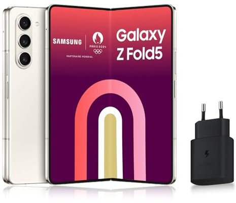 Samsung Galaxy Z Fold5 Smartphone Android 5G avec Galaxy AI, 512 Go, Chargeur Secteur Rapide 25W Inclus [Exclusivité Amazon], Smartphone déverrouillé, Crème, Version FR