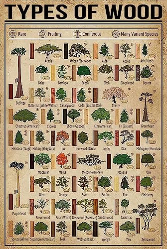 GOThDOThYE Wood Knowledge Metal Tin Sign Types Of Wood Chart Wallart Artwork Poster Farm School Office People Cave Bedroom Livingroom Vintage Plaque Decoration
