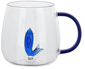 Koythin 3D Coffee Mug Cute Animal Inside Cup, Cartoon Glass Teacup for Boys Girls, 12oz/350ml Party Office Morning Mugs for Tea Juice Milk Chocolate Cappuccino, Mothers Day Gifts (Dolphin)