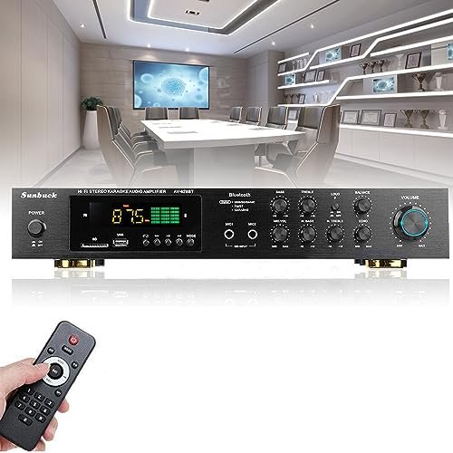 Amplificatore audio stereo Bluetooth HiFi a 5 canali Digital FM USB Stereo Amplifier Bluetooth completo con 2 ingressi microfono Echo, RCA, LED per studio, home theater