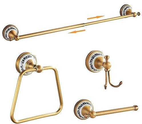 Antique Bronze Bathroom Hardware Set,Adjustable Towel Rack, Toilet Roll Paper Holder,Hand Towel Holder,Hook, Bathroom Accessories Set Wall Mounted,Porcelain Design