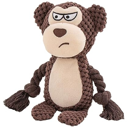 TONYFY Hundespielzeug, Hund Quietschspielzeug mit Knitterpapier, Plüschtier Hund Plüsch Kauspielzeug, Baumwollseil interaktives Spielzeug für Welpen, kleine, mittlere Hunde (Brauner AFFE)