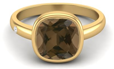 2,5 Ctw Kissenform 925 Sterling Silber Rauchquarz Edelstein Solitär Damen Lünette Set Versprechensring Gold Vermeil, 51