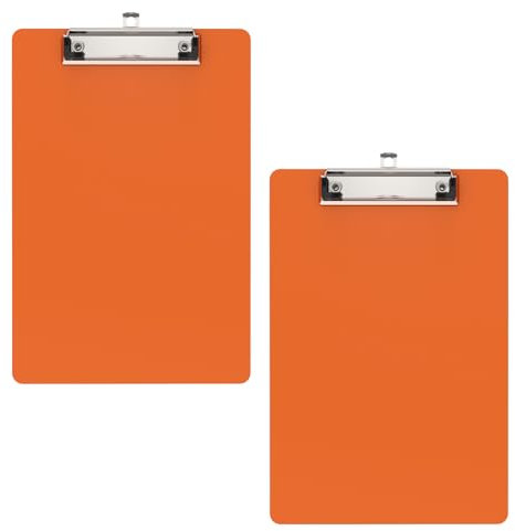 Macroclo Kleine Klemmbretter, Orangefarbenes A5 Kunststoff-Klemmbrett mit Metallclip, 2 Stück, 15,2 x 22,9 cm