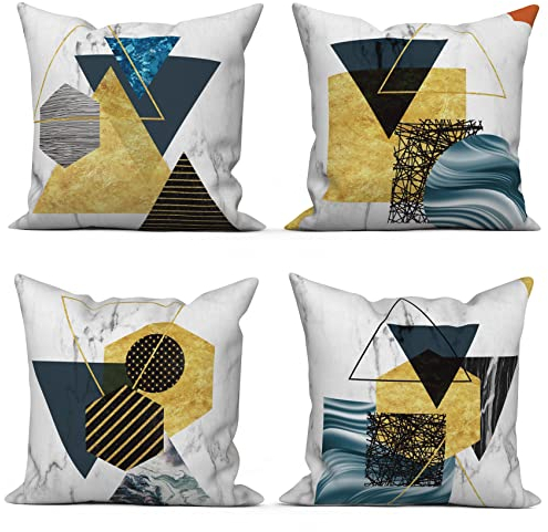 ASDCXZ Boho Kissenbezug 40x40 cm 4er Set, Modern Marmor Schwarz Gold Geometrie Sofa Dekokissen Kissenbezüge Kissenhülle Waschbar Polyester Flachs Textil Outdoor Kopfkissenbezug Kissen Bezug