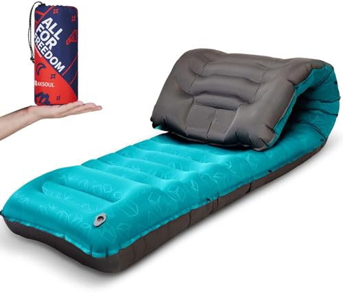 AKSOUL Selbstaufblasend Isomatte Ultraleicht für Camping: 12CM Dicke Tragbar Packmaß Selbstaufblasende Verdickte Schlafmatte - Campingmatte mit Fußpresse Pumpe zum Rucksackmatte Wanderunge Reise