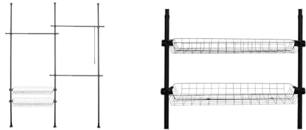 WENKO Teleskop-System Herkules Duo, verstellbares Ordnungssystem, 3 Kleiderstangen & Korb Herkules, 2er Set Aufbewahrungskörbe in Draht-Optik aus stabilem Stahl