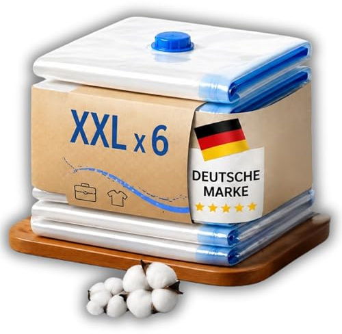 GERMALY XXL Vakuumbeutel 6er Set 100x80 cm — Luftdichte Aufbewahrungsbeutel für Kleidung, Bettdecken & Kissen | Doppel-Zip + Ventil, staubsauger-kompatibel | platzsparend
