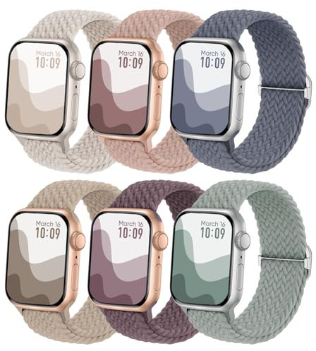 Joehwerr 6 Pack Braided Strap Compatible with Apple Watch Straps 41mm 45mm 46mm 49mm 44mm 40mm 42mm 38mm for Men Women, Elastic Braided Strap Band for iWatch Ultra 2, Series 10 9 8 7 6 5 4 3 2 1 SE