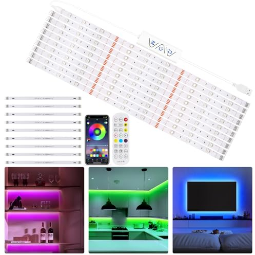 5M USB LED Strip,10x50CM Dimmbar RGB LED Unterschrank Beleuchtung mit Fernbedienung und APP Steuerung,Musik Sync Farbwechsel LED Lichtband,Flexibel Unterbauleuchte Küche LED für TV,Vitrinen,DIY