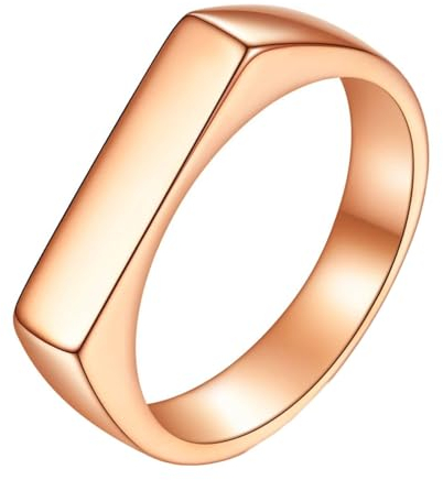 Daesar Ring für Herren Edelstahl, Männer Ringe 4MM Rechteck Siegelring Rosegold Ring Große 57 (18.1)