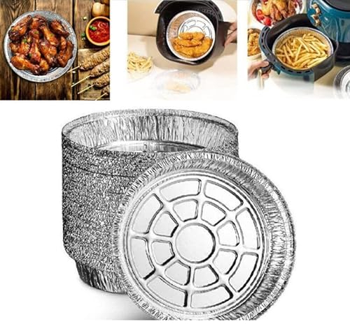 Hardinox 50Pcs Round Foil Trays, 6 Inch Tin Dishes Disposable Plate Container Air Fryer Liners Aluminum Round Pans for Party Baking Roasting Cooking (6inch)