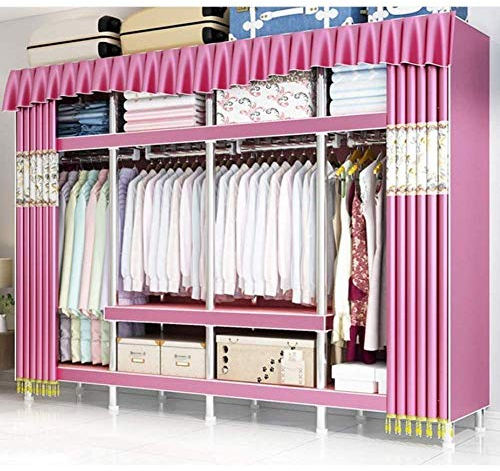 Stoff-Kleiderschrank, tragbarer Kleiderschrank, Kleiderschrank-Organizer mit 4 Kleiderstangen, 9 Regalen für Schlafzimmer, Wohnzimmer, Pink
