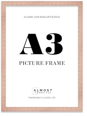 Almost Frameless A3 Copper Picture Frame Fits A3 (29.7 x 42cm - 11.7 x 16.5in) Poster, Photo, Artwork, or Print. Thin Edge Slim Frame Portrait and Landscape Display with Wall Hooks