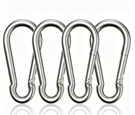 Boxcute 4 Stück Groß Karabiner,Karabinerhaken 100x10mm bis 480kg belastbar | Aus verzinktem Stahl,rostfest und langlebig. Einsetzbar für Hängematten, Sandsäcke, Sonnensegel, Camping, Sport und Reisen
