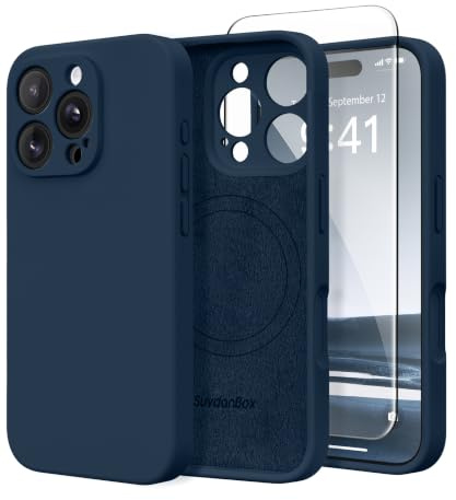 SuydanBox Magnetic for iPhone 16 Pro Max Case, Compatible with MagSafe, [Full Camera Protection][Screen Protector] Silicone Shockproof Protective Phone Case for iPhone 16 Pro Max 6.9, Cobalt Blue