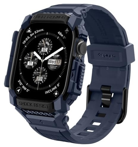 Spigen Rugged Armor Pro Funda con correa Compatible con Apple Watch Serie 10 46mm (2024) - Azul Marino