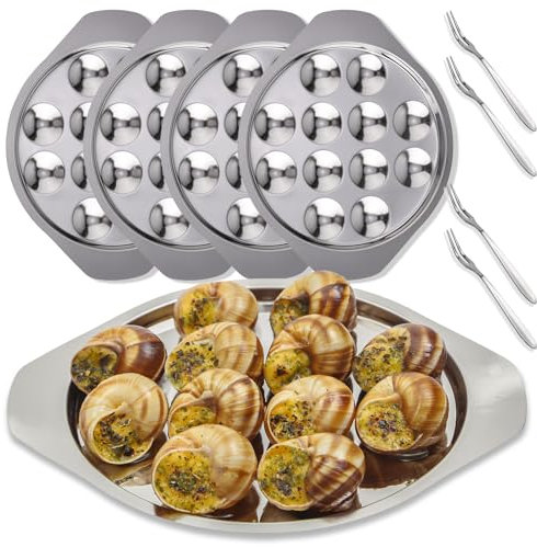 Assiette Escargot, 4 Pièces-12 Trous En Acier Inoxydable, Plat D'escargot - Assiette à Huîtres Assiette De Service Aux Champignons Service à Escargots En Métal Couverts à Escargots