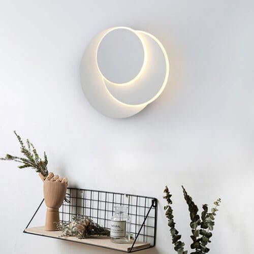 Caskunbsy LED Wandleuchte Ring Wandlampe Innen Weiß Rund,LED Wandleuchte Innen 5W Wandlampe Schlafzimmer Drehbar Acryl Warmweißes Licht Wandleuchten für Innen Runde Wandlampe LED Wandlampe Groß Innen