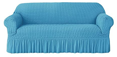 Dehnbarer Sofabezug, blau, 2-Sitzer-Sofa-Schonbezug, hohe Elastizität, waschbar, Couchschutz mit Rock, langlebig und stilvoll