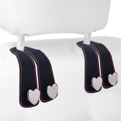 PEUTIER 2pcs Heart Shape Car Back Seat Organizer, Universal Fit Purse Hook Handbag Hanger, Stylish Car Item Organizers Accessories (Black)
