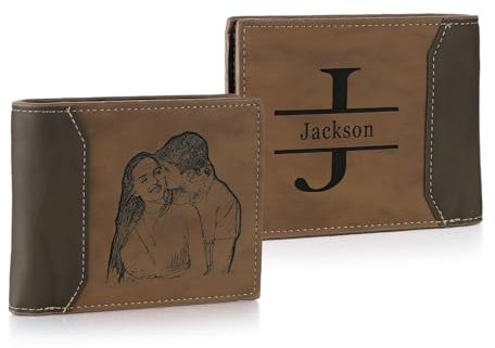 Jeweidea Herren Geldbörse Personalisierte aus PU-Leder Portemonnaie mit Foto Namen Geldbeutel mit Karten Münzhalter für Papa Männer Geschenke zum Vatertag Weihnachten (A1)