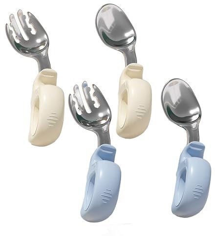 Kinderbesteck,Tangger 4 Stück 18/10 Stahl Kinderbesteck,Kinderlöffel,Esslernlöffel Kinder,Lernlöffel Kinder,Kinder Besteckset,Kinder Besteck,Bringen Sie Ihrem Kinder Den Spaß Selbstständig Essen