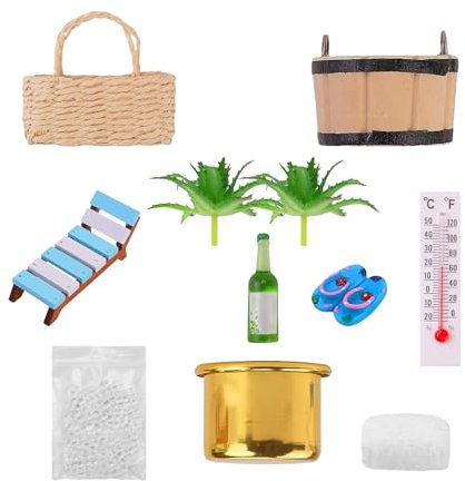 Shirene Miniatur dekorative Sauna Zubehör Set,11 Stück Mini dekorative Sauna Zubehör Mini Strand Zubehör Mini dekorative Sauna Zubehör Set ist geeignet für Foto Requisiten und Dekorationen