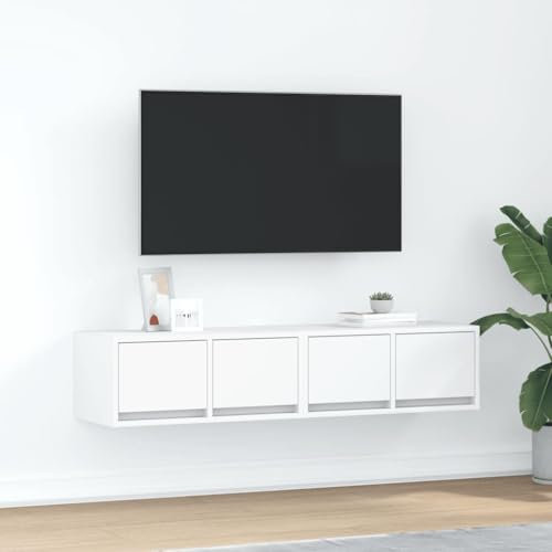 Canditree 2 pcs Meubles TV Suspendu avec 4 Tiroirs, 120 cm Banc TV Mural avec Rangement, étagère TV Flottante pour Salon (Blanc)
