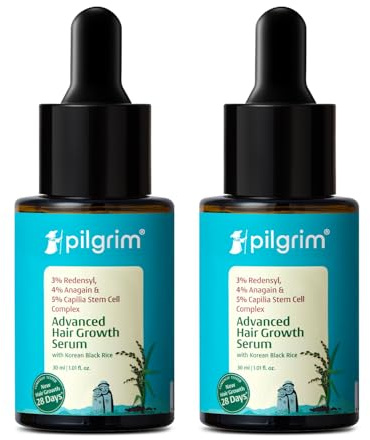 Pilgrim Redensyl 3% + Anagain 4% + Baicapil Advanced Hair Growth Serum for Scalp with Korean Black Rice, Saw Palmetto | Control Hair Fall, Hair Density | Women & Men | 60ml