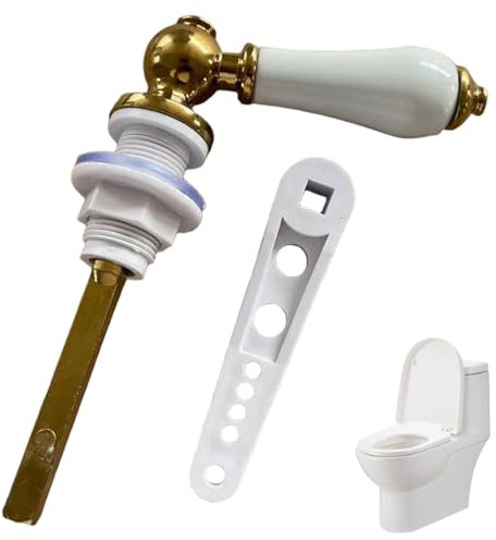 SHITOOMFE Brushed Gold Toilet Handle, Gold Toilet Handle, Heavy Duty Flush Replacement with Plastic Lift Rods, Suitable for Most Water Tanks